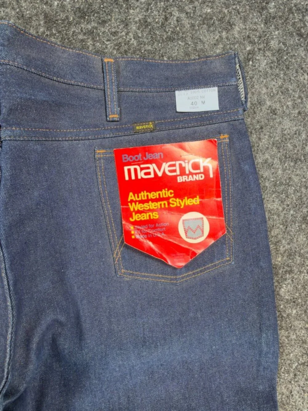Maverick Boot Jean Mens 40 Blue Cotton Western Vintage Made in USA Deadstock